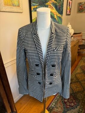 Veronica Beard Black White Gingham Double Breasted Blazer Size 4